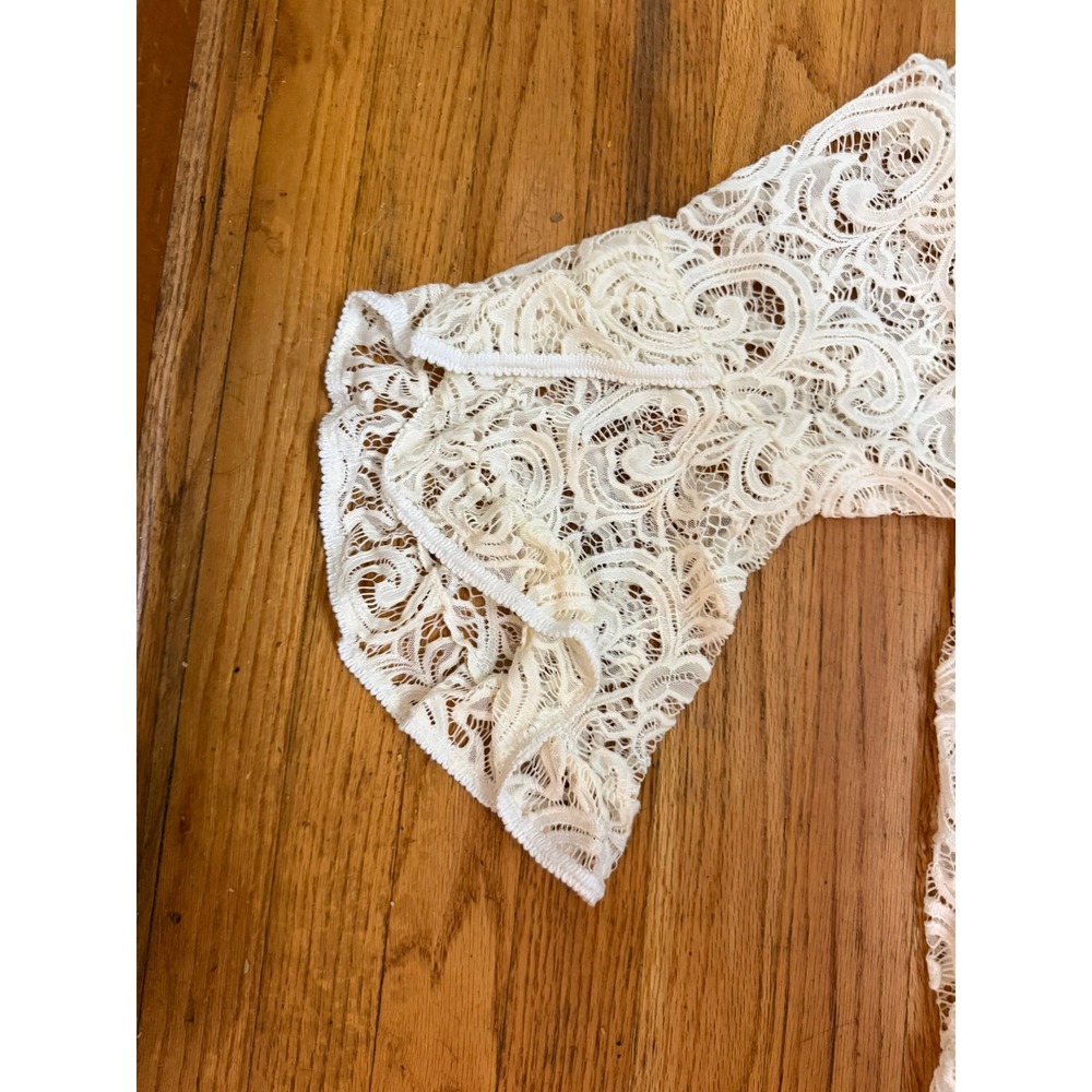 Ivory Lace Blouse Lined L/XL 3/4 Bell Sleeve Festival Cottage Whimsigoth Tunic - Picture 4 of 10